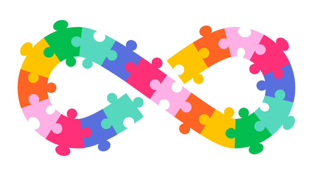 Colored puzzle pieces in an infinity formation with rainbow colors | representing queer and trans individuals finding safety in affirming therapy spaces