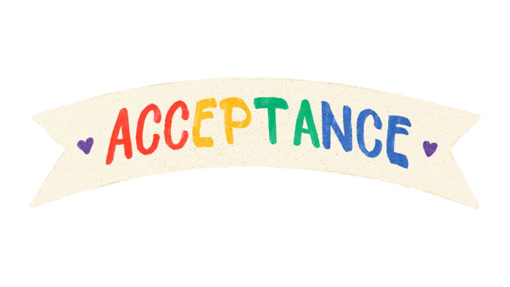 Acceptance Rainbow Banner with little hearts | representing queer and trans individuals finding safety in affirming therapy spaces